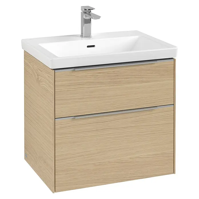 Villeroy & Boch Subway 3.0 Waschbeckenunterschrank - Nordik Oak, Anzahl Schubladen: 2 Stk., Farbe Griff: Aluminium glänzend, B x T x H: 62,2 x 47,8 x 57,6 cm, Mit Beleuchtung - Elegantes Waschbecken mit Unterschrank in Holzoptik und modernem Wasserhahn für ein stilvolles Badezimmerdesign.