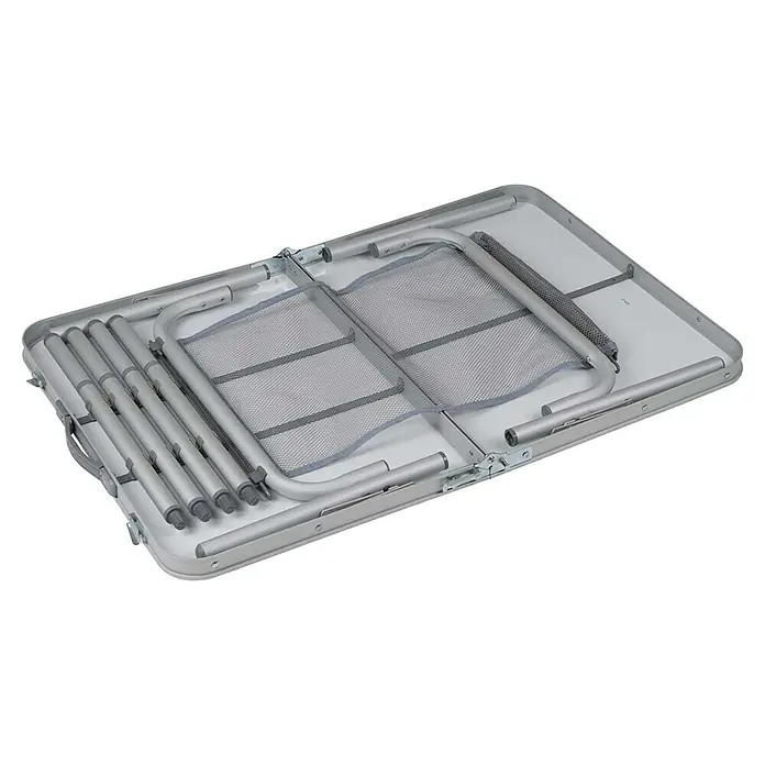 Bo-Camp Campingtisch Premium - L x B x H: 90 x 60 x 81 cm, Aluminium/MDF, Grau - Zusammengeklappter Campingtisch aus Aluminium mit Netzablage. Praktisch für unterwegs, leicht zu verstauen und einfach aufzubauen.
