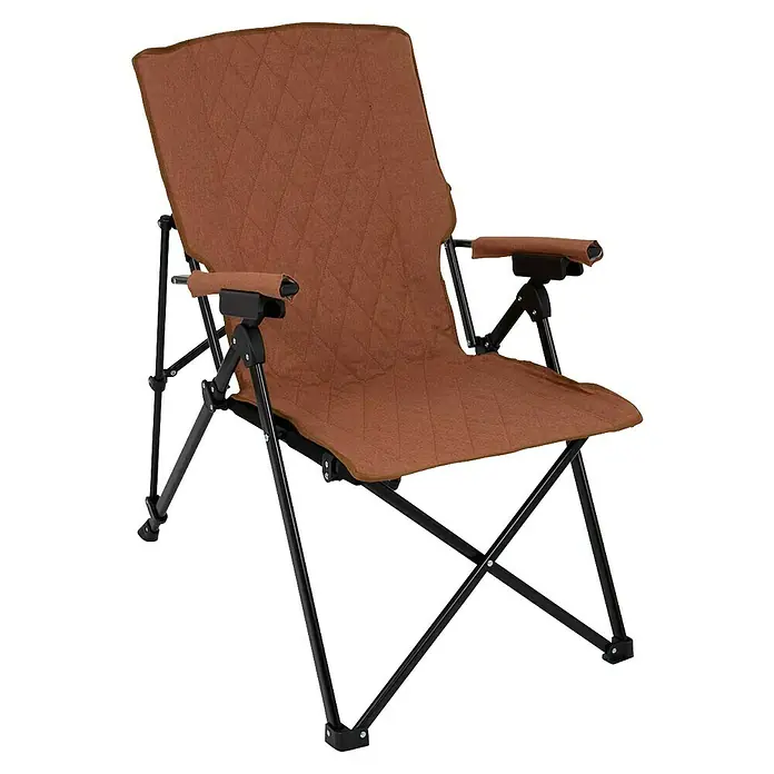 Bo-Camp Campingstuhl Stanwix - Orange, Stahl, Textil, B x T x H: 84 x 61 x 98 cm - Abgebildeter brauner Faltstuhl mit schwarzen Metallbeinen und bequemen Armlehnen, ideal für Camping und Outdoor-Aktivitäten.