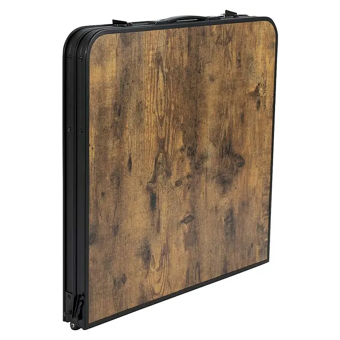 Bo-Camp Campingtisch Industrial - L x B x H: 120 x 60 x 70 cm, Aluminium/MDF, Schwarz/Braun - Kompakter, zusammenklappbarer Tisch mit Holzmaserung und schwarzem Rahmen, ideal für kleine Räume.
