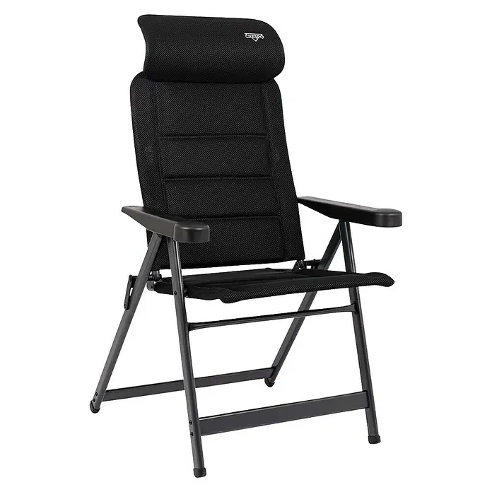 Crespo Campingstuhl Air-Deluxe M - B x T x H: 69 x 74 x 119 cm, Schwarz, Aluminium, Meshgewebe - Ein schwarzer Crespo Campingstuhl mit hoher Rückenlehne und Armlehnen, ideal für Komfort im Freien.