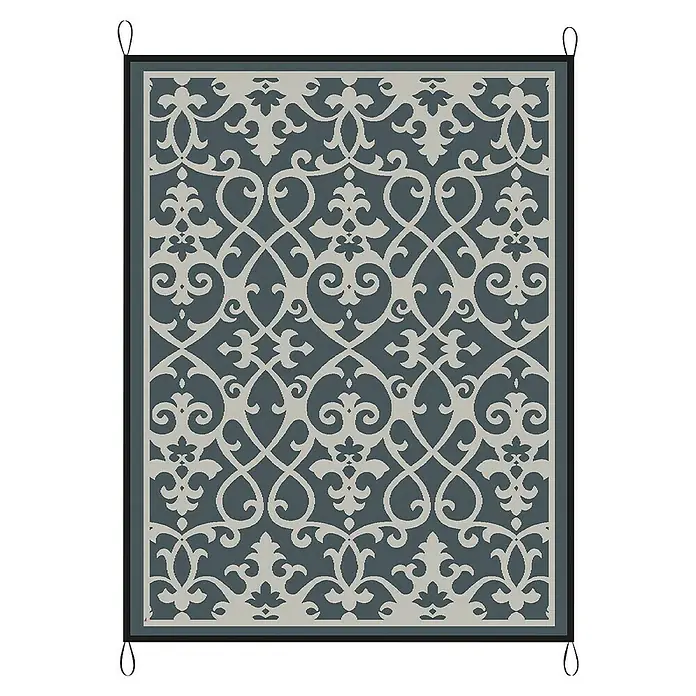 Bo-Camp Outdoor-Teppich Flaxton - Champagner, 270 x 200 cm - Elegantes Wandpaneel mit filigranem, floralem Muster in Grau- und Beigetönen, ideal zur stilvollen Raumgestaltung.