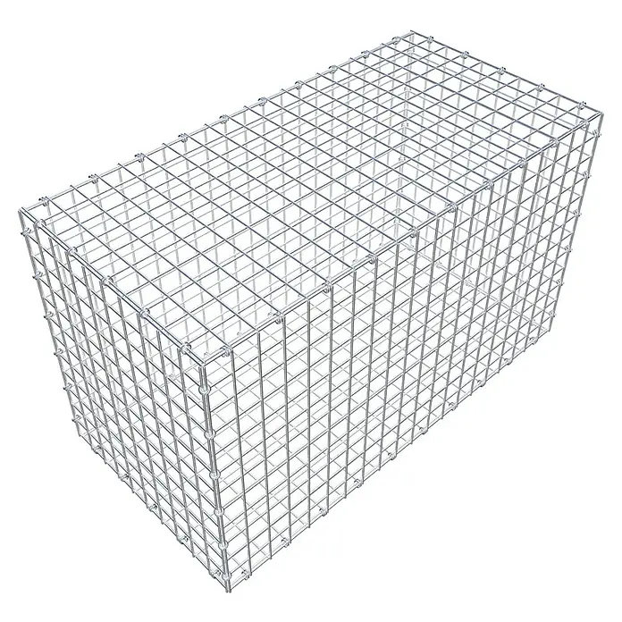 Gabiona Gabione - 100 x 50 x 60 cm, Maschenbreite: 5 cm, Maschenhöhe: 5 cm - Illustration eines Gabionenkorbs aus Drahtgeflecht. Der Gabionenkorb ist leer und zeigt die Struktur des Drahtgeflechts.
