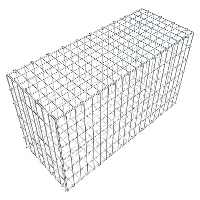 Gabiona Gabione - 100 x 40 x 60 cm, Maschenbreite: 5 cm, Maschenhöhe: 10 cm - Gitterbox: Eine rechteckige Gitterbox aus Metall mit quadratischen Öffnungen, ideal für den Garten- und Landschaftsbau.