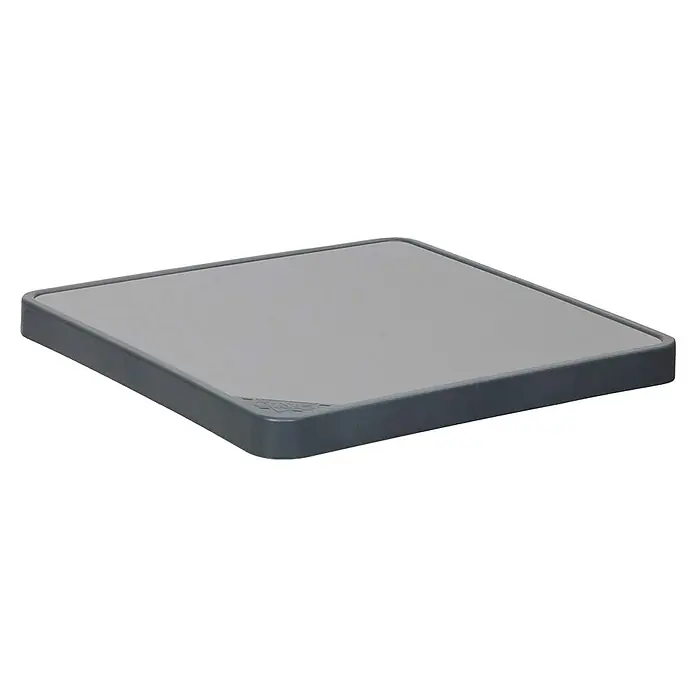 Crespo Tischplatte M/201 - L x B x H: 42 x 42 x 3,5 cm, Melamin/Aluminium - Graue, quadratische Plattform mit leicht abgerundeten Ecken und niedrigem Rahmen, ideal als minimalistische Präsentationsfläche.