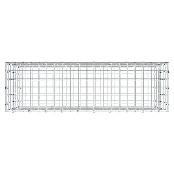Gabiona Gabione - 100 x 30 x 60 cm, Maschenbreite: 5 cm, Maschenhöhe: 10 cm - Draufsicht auf einen leeren, rechteckigen Gabionenkorb aus Metalldrahtgitter, der Stabilität und Flexibilität für Landschaftsbauprojekte bietet.