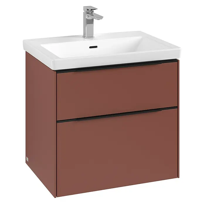 Villeroy & Boch Subway 3.0 Waschbeckenunterschrank - Wine Red, Anzahl Schubladen: 2 Stk., Farbe Griff: Volcano Black, B x T x H: 62,2 x 47,8 x 57,6 cm, Mit Beleuchtung - Moderner Waschtischunterschrank in Braun mit zwei Schubladen und Aufsatzwaschbecken. Elegantes Design für jedes Badezimmer.