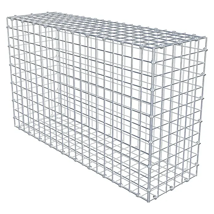 Gabiona Gabione - 100 x 30 x 60 cm, Maschenbreite: 5 cm, Maschenhöhe: 5 cm - Bild eines Gabionenkäfigs aus verzinktem Draht, der für Stabilität und Ästhetik in Landschaftsbauprojekten sorgt.