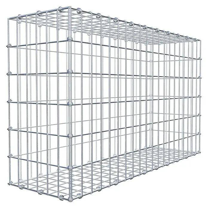 Gabiona Gabione - 100 x 30 x 60 cm, Maschenbreite: 5 cm, Maschenhöhe: 10 cm - Ansicht einer leeren Gabione aus Drahtgitter, die eine stabile Struktur für Landschaftsgestaltung bietet.