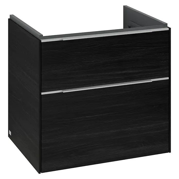 Villeroy & Boch Subway 3.0 Waschbeckenunterschrank - Black Oak, Anzahl Schubladen: 2 Stk., Farbe Griff: Aluminium glänzend, B x T x H: 62,2 x 47,8 x 57,6 cm, Mit Beleuchtung - Dieser moderne schwarze Waschtischunterschrank mit Schubladen bietet stilvollen Stauraum für Ihr Badezimmer. Elegantes Design und praktische Funktionalität.