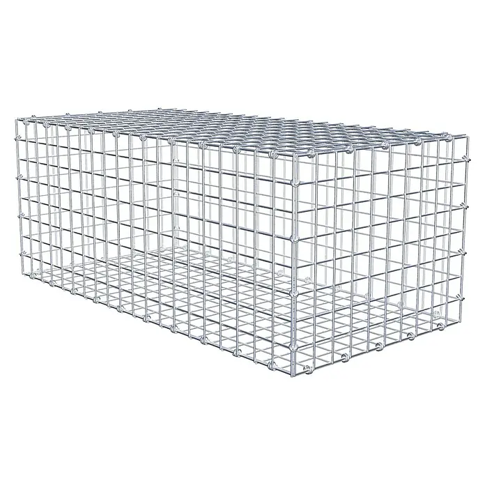 Gabiona Gabione - 100 x 50 x 40 cm, Maschenbreite: 5 cm, Maschenhöhe: 5 cm - Nahaufnahme eines Gabionenkorbs aus verzinktem Drahtgeflecht, ideal für Gartenbau & Landschaftsgestaltung, der Stabilität und modernes Design vereint.