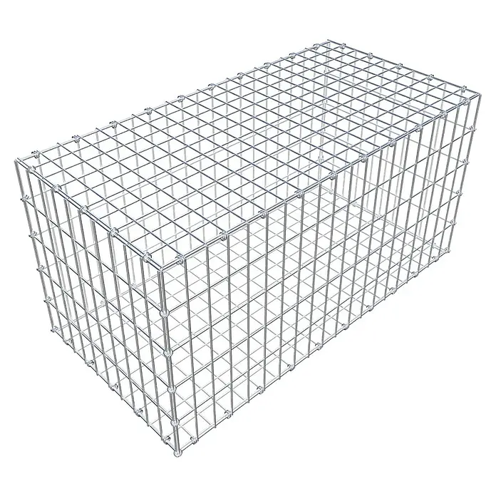 Gabiona Gabione - 100 x 50 x 50 cm, Maschenbreite: 5 cm, Maschenhöhe: 10 cm - Draufsicht auf einen rechteckigen Gabionenkorb aus Drahtgeflecht. Für Steine im Garten- und Landschaftsbau.