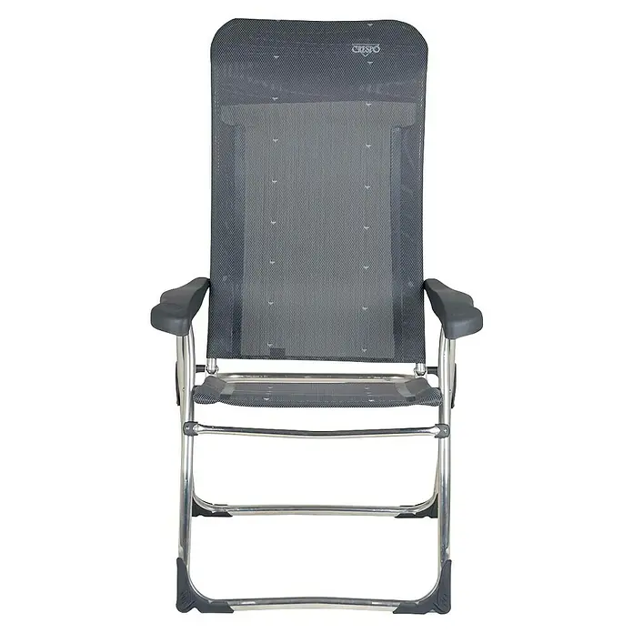 Crespo Campingstuhl - Aluminium, Textilene, Anthrazit, B x T x H: 64 x 64 x 115 cm - Aufnahme eines Crespo Campingstuhl mit Armlehnen. Der Stuhl ist aus Aluminium und hat eine graue Sitzfläche und Rückenlehne.