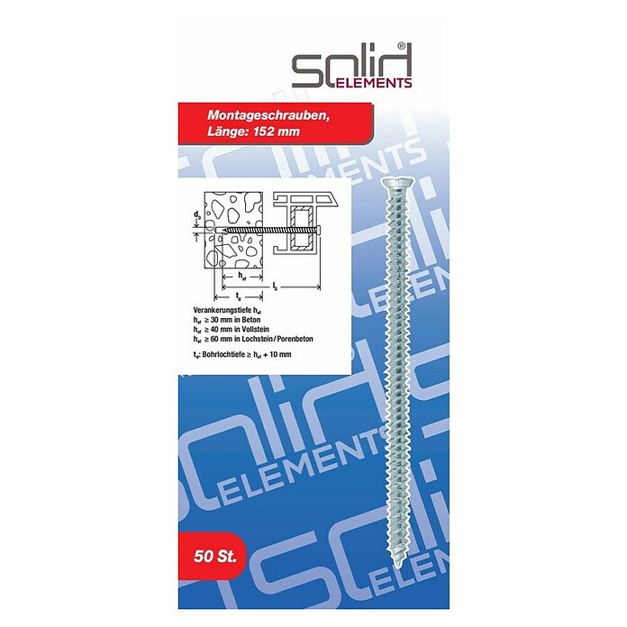 Solid Elements Montageschrauben (Länge: 152 mm, Passend für: Fenster- und Türenmontage, 50 Stk.) | BAUHAUS