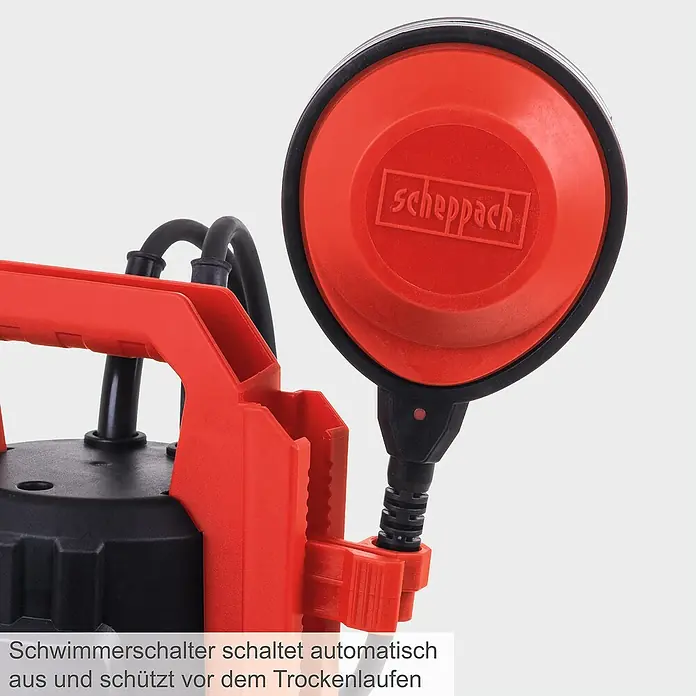Scheppach Schmutzwasserpumpe DWP 400 - 400 W, Max. Fördermenge: 9.000 l/h, Eintauchtiefe: 7 m - Die Scheppach-Tauchpumpe mit Schwimmerschalter bietet automatischen Schutz vor Trockenlauf.