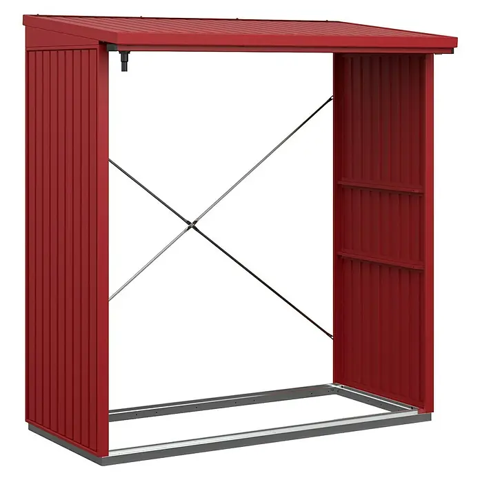 EcoStar Kaminholzregal Trend-V Typ 2 - Metall, Purpurrot - Geräumiger, roter Gerätehaus mit offenem Design. Ideal zur Aufbewahrung von Gartengeräten.