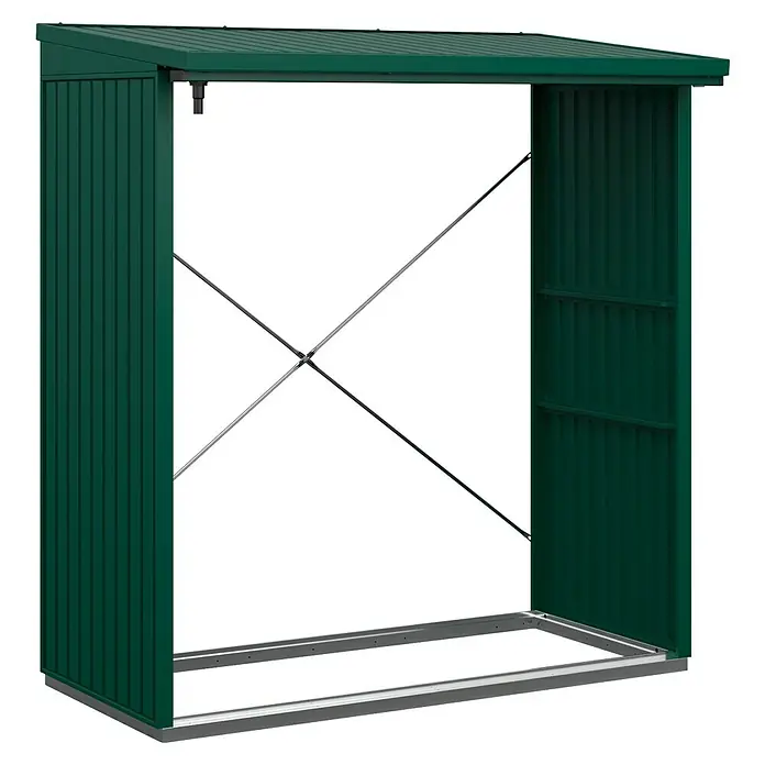 EcoStar Kaminholzregal Trend-V Typ 2 - Metall, Moosgrün - Geräumiger Gerätehaus aus robustem Metall in sattem Grün, ideal für die sichere Aufbewahrung von Gartengeräten.