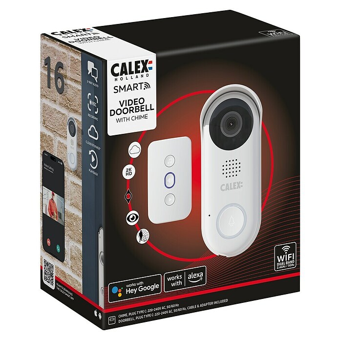 Calex Deurbel met camera - Smart videodeurbel (Wit, 2.560 x 1.440 pixels, 11,4 x 4,4 x 3,1 cm) | BAUHAUS