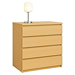 Cajonera montada (L x An x Al: 45 x 80 x 72 cm, Número de cajones: 4 ud., Haya, Frente en forma de J)