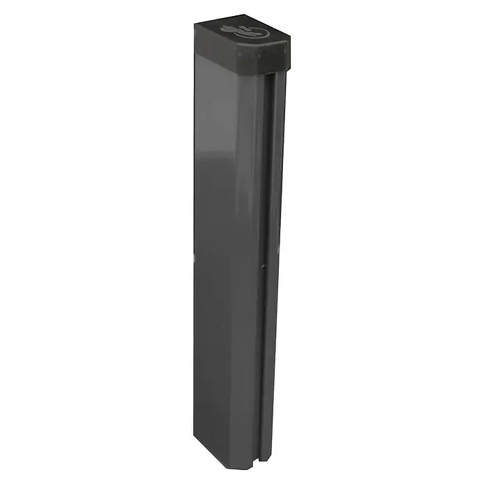 H+S Zauntechnik Zaunpfosten Uli RAL 7016 - Länge: 230 cm, Aluminium, Anthrazit - Graue, hohe automatische Türöffner-Säule mit einem Rollstuhlsymbol oben, um die Zugänglichkeit anzuzeigen.