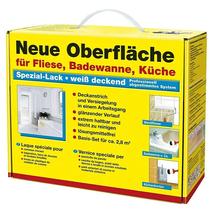 Decotric Lack-Set für Fliese, Badewanne, Küche - Reinweiß, Hochglänzend, Sonstiges, 7 -tlg. - Produktbild: Neue Oberfläche für Fliese, Badewanne, Küche - Spezial-Lack für Fliesen, Badewannen und Küchenoberflächen mit professionellem System.