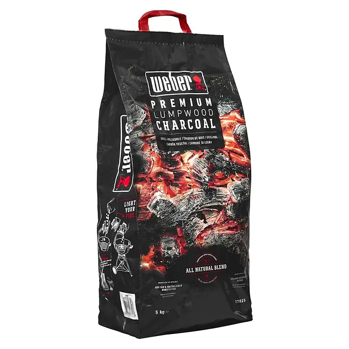Weber Carbón de leña - 5 kg - Saco de carbón vegetal Weber Premium: 5 kg de carbón natural para un sabor intenso y un calor fuerte. Ideal para la parrilla.
