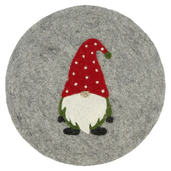 Tisch-Set - Wichtel, Grau, Durchmesser: 38 cm - Filz-Tischset mit einem niedlichen Weihnachtswichtel-Motiv, ideal für festliche Tischdekorationen und zum Schutz Ihrer Oberflächen.