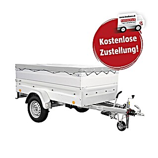 Anhänger Tieflader TL-EB2 Set mit Aufsatzwände und Flachplane (Nutzlast: 820 kg, Kasteninnenmaß: 202 x 107,5 x 34,5 cm, Gebremst)