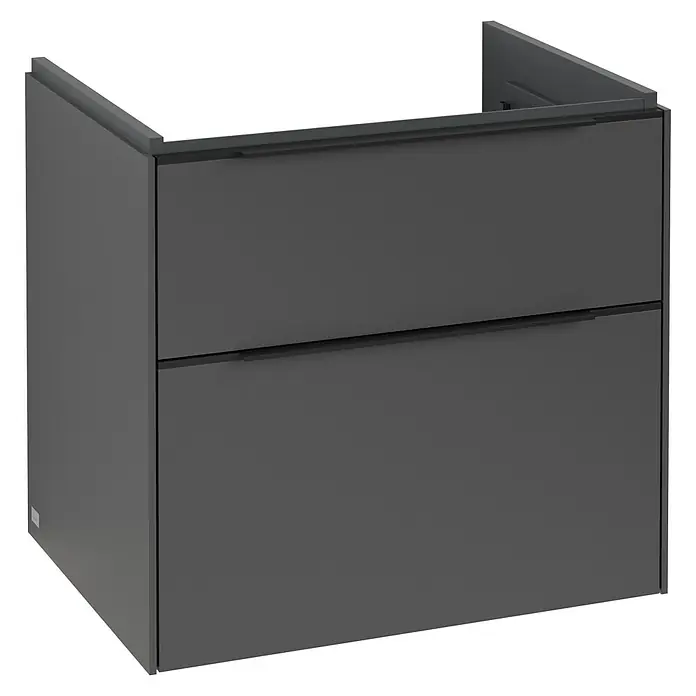 Villeroy & Boch Subway 3.0 Waschbeckenunterschrank - Graphite, Anzahl Schubladen: 2 Stk., Farbe Griff: Volcano Black, B x T x H: 62,2 x 47,8 x 57,6 cm, Mit Beleuchtung - Dunkelgrauer Badezimmerschrank mit zwei Schubladen und modernen Griffen. Praktische Badmöbel für zusätzlichen Stauraum.