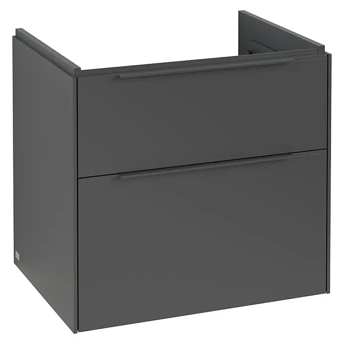 Villeroy & Boch Subway 3.0 Waschbeckenunterschrank - Graphite, Anzahl Schubladen: 2 Stk., Farbe Griff: Monochrom, B x T x H: 62,2 x 47,8 x 57,6 cm, Mit Beleuchtung - Grauer Badezimmerschrank mit zwei Schubladen und Griffen, ideal für moderne Badezimmer. Bietet stilvollen Stauraum.