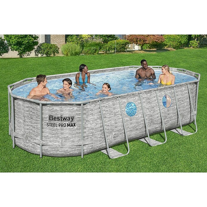 Bestway Bazen sa čeličnim okvirom Power Steel Swim Vista  (Siva, 13.430 l) | BAUHAUS