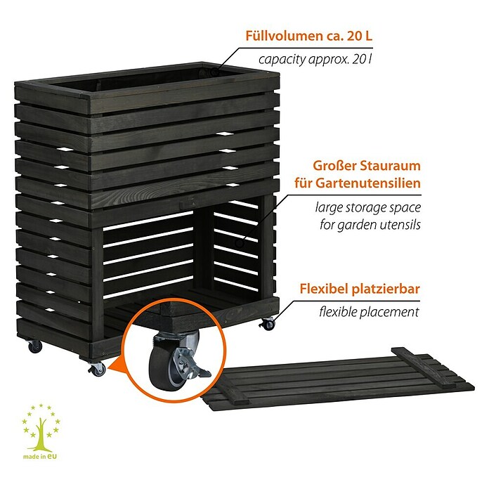 Dobar Hochbeet Rolla GR. L Anthrazit (L x B x H: 72 x 32,5 x 78 cm, 50 l, Holz, Anthrazit) | BAUHAUS