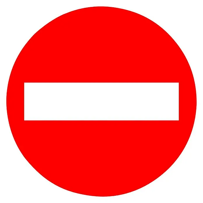 Cartel adhesivo - Rojo/Blanco, Prohibido el tráfico - Señal de tráfico roja con una barra horizontal blanca en el centro, que indica una zona de no entrada o prohibición.