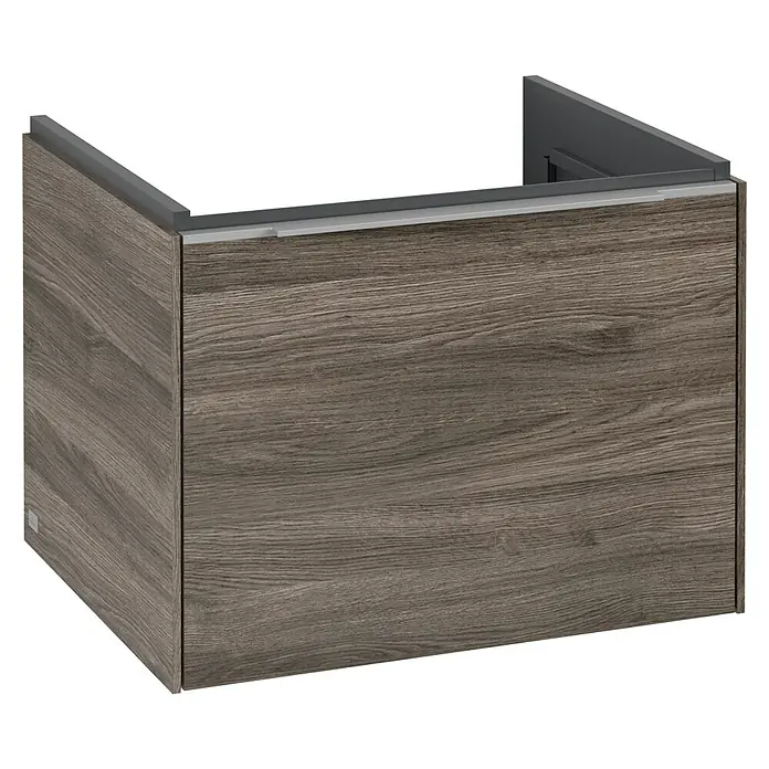 Villeroy & Boch Subway 3.0 Waschbeckenunterschrank - Stone Oak, Anzahl Schubladen: 1 Stk., Farbe Griff: Aluminium glänzend, B x T x H: 57,2 x 47,8 x 42,9 cm - Ein Waschbeckenunterschrank in Holzoptik, der durch sein modernes Design und die hochwertige Verarbeitung überzeugt. Ideal für jedes Badezimmer.