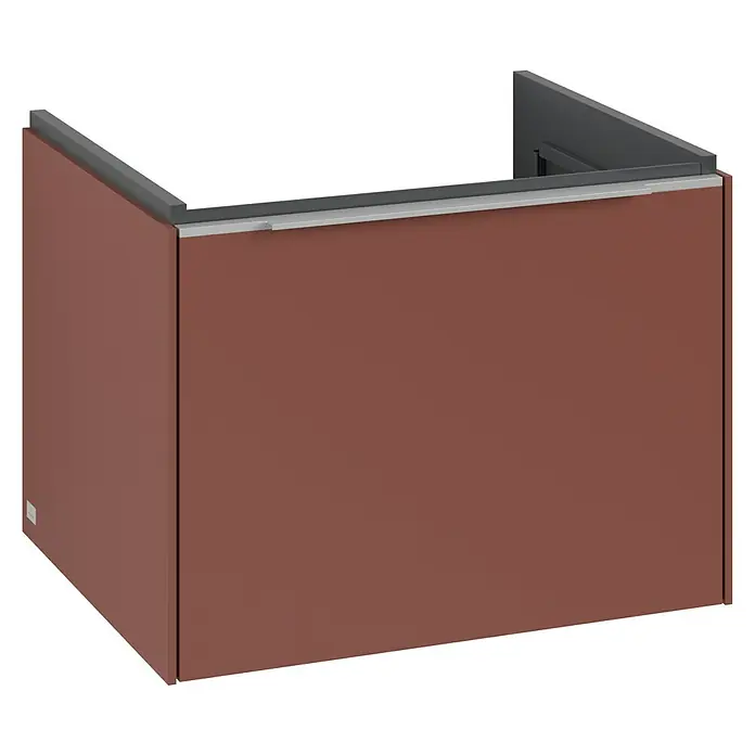 Villeroy & Boch Subway 3.0 Waschbeckenunterschrank - Wine Red, Anzahl Schubladen: 1 Stk., Farbe Griff: Aluminium glänzend, B x T x H: 57,2 x 47,8 x 42,9 cm - Produktansicht eines modernen braunen Badezimmerunterschranks mit klaren Linien und minimalistischem Design für stilvolle Badezimmer.