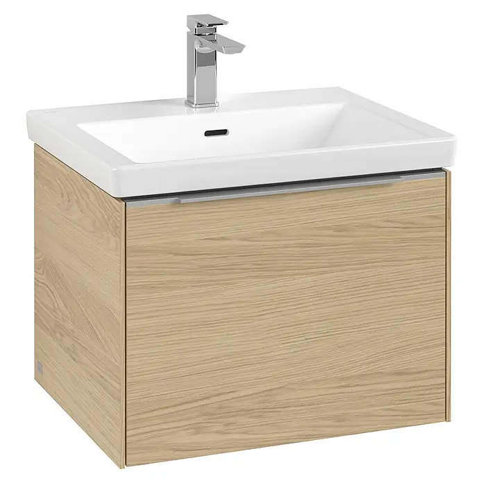 Villeroy & Boch Subway 3.0 Waschbeckenunterschrank - Nordik Oak, Anzahl Schubladen: 1 Stk., Farbe Griff: Aluminium glänzend, B x T x H: 57,2 x 47,8 x 42,9 cm - Elegantes Waschbecken mit Unterschrank in Holzoptik. Das moderne Design verleiht Ihrem Badezimmer eine stilvolle Note.