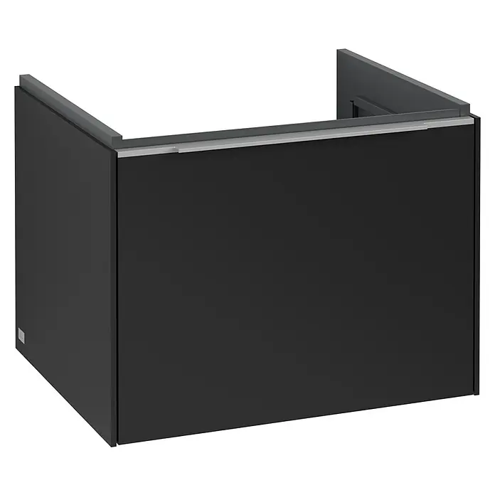 Villeroy & Boch Subway 3.0 Waschbeckenunterschrank - Volcano Black, Anzahl Schubladen: 1 Stk., Farbe Griff: Aluminium glänzend, B x T x H: 57,2 x 47,8 x 42,9 cm - Moderner, schwarzer Waschtischunterschrank mit Griffleiste. Ideal für ein stilvolles Badezimmerdesign und praktische Stauraumlösung.
