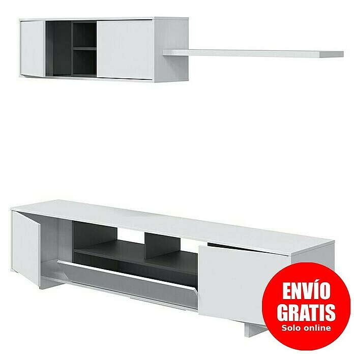 Conjunto mueble de salón Belus (Blanco Brillo/Gris Antracita, 3 pzs.) | BAUHAUS
