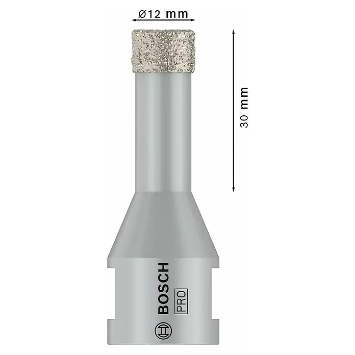 Bosch Diamant-Trockenbohrer Dry Speed - Durchmesser: 12 mm - Bosch Diamantbohrer, silber, Ø12 mm Durchmesser, 30 mm Bohrtiefe.