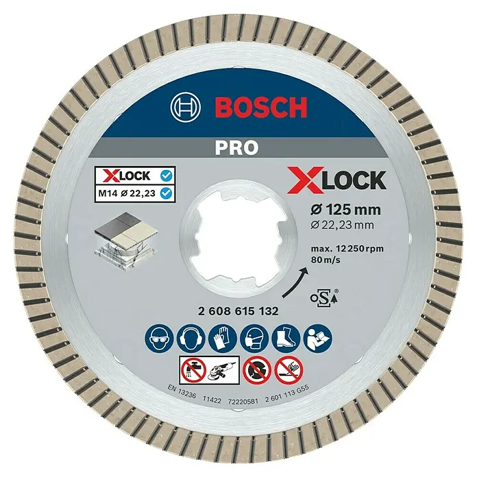 Bosch Professional X-Lock Diamant-Trennscheibe Best for Ceramic - 125 mm, Geeignet für: Keramik - Bild einer Bosch Pro X-Lock Trennscheibe mit einem Durchmesser von 125 mm, geeignet für Winkelschleifer.