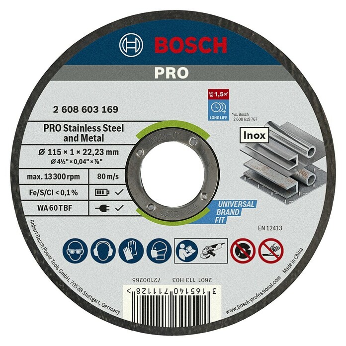 Bosch Professional Rezalna plošča Standard for Inox Rapido  (Premer diska: 115 mm, Debelina plošče: 1 mm) | Rezalni diski | Dodatki za kotne brusilnike | Dodatna oprema za stroje | Orodja in stroji | Izdelki | BAUHAUS