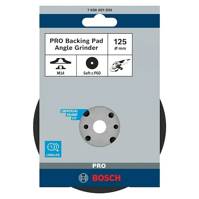 Bosch Professional Gummi-Stützteller M14 - Durchmesser: 125 mm, M14 Gewinde - Das Bild zeigt eine PRO Schleifteller für Winkelschleifer von Bosch, der für verschiedene Marken geeignet und langlebig ist.