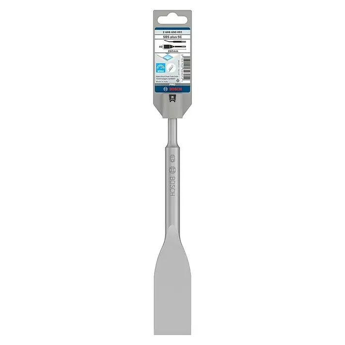 Bosch SDS-Plus-Fliesenmeißel Long Life - Länge: 260 mm, SDS Plus - Bosch SDS plus-5C Flachmeißel mit 40 mm Breite und 260 mm Länge für den professionellen Einsatz in Stein und Beton.