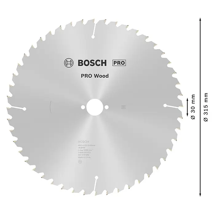 Bosch Kreissägeblatt Pro Wood - 315 mm, Bohrung: 30 mm, Anzahl Zähne: 48 Stk. - Bosch Pro Kreissägeblatt für Holz, silber, mit 48 Hartmetallzähnen, 315 mm Durchmesser, 30 mm Bohrung.