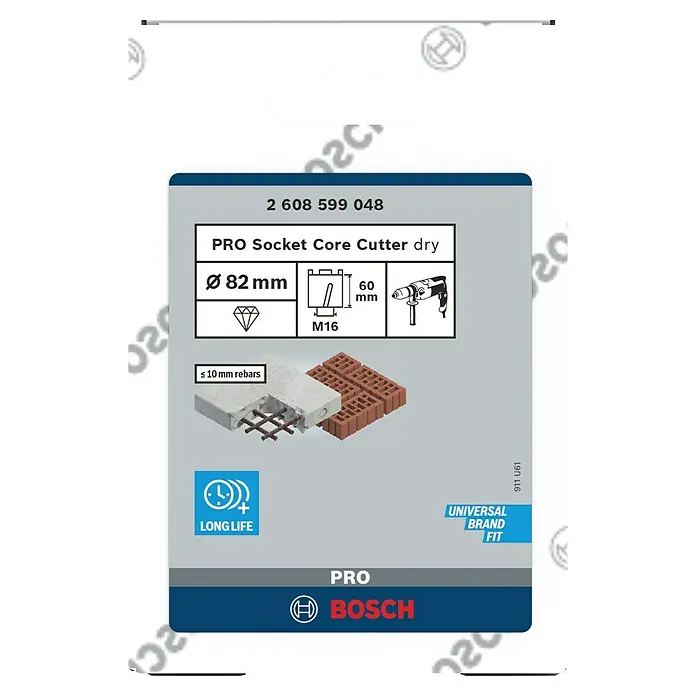 Bosch Diamant-Dosensenker Best for Universal - Durchmesser: 82 mm - Abbildung der Verpackung eines Bosch PRO Socket Core Cutter dry (2 608 599 048) mit einer Größe von 82 mm.