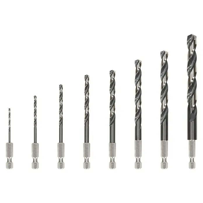 Bosch Metallbohrer Impact Control HSS - 8 Stk., Durchmesser Bohrer: 10 mm - Ein Set von acht Spiralbohrern unterschiedlicher Größen mit Sechskantschaftaufnahme, ideal für präzise Bohrarbeiten in verschiedenen Materialien.
