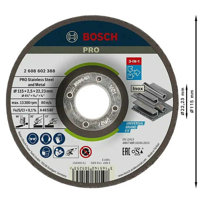 Bosch Professional Trennscheibe A 46 S BF - Durchmesser Scheibe: 115 mm, Stärke Scheibe: 2,5 mm - Bosch PRO dunkelgraue Trennscheibe für Edelstahl und Metall.