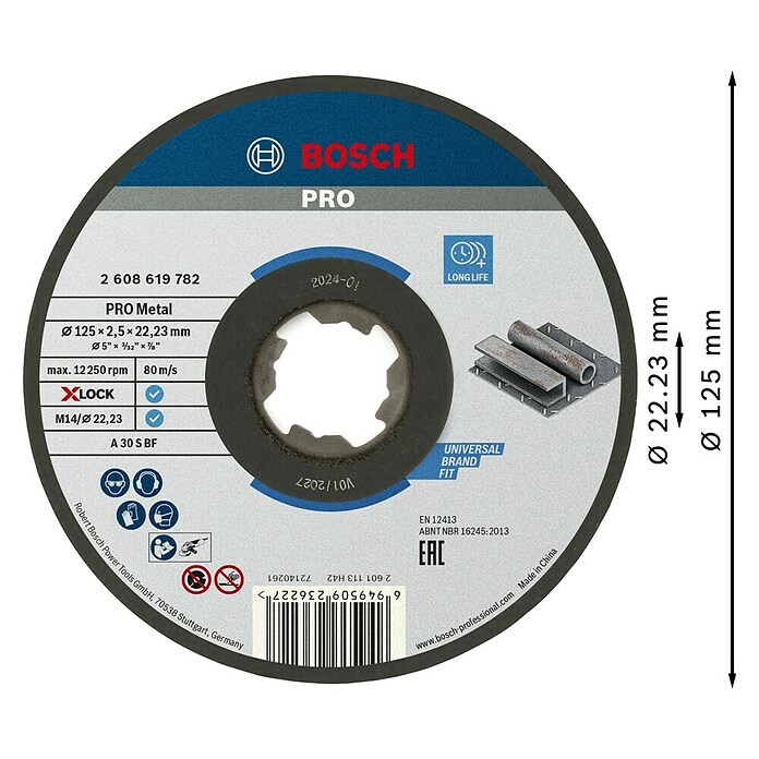 Bosch Professional X-Lock Trennscheibe X-Lock Expert for Metal A 30 S BF (Durchmesser Scheibe: 125 mm, Stärke Scheibe: 2,5 mm, Geeignet für: Metall)
