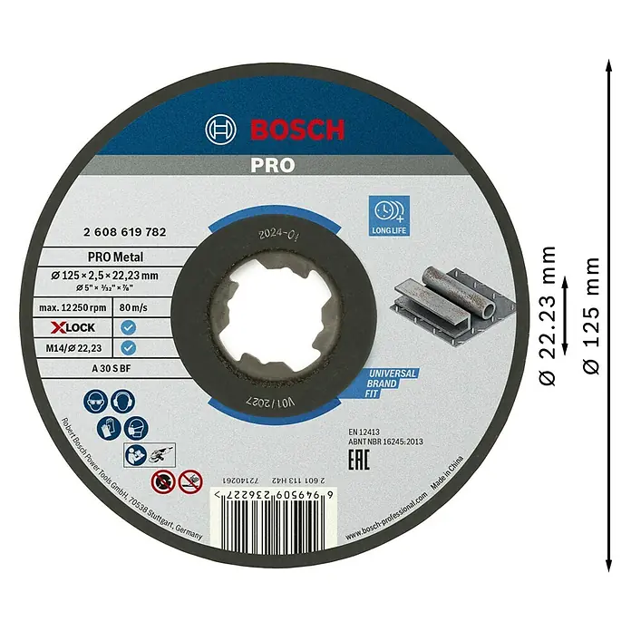 Bosch Professional X-Lock Trennscheibe Expert for Metal A 30 S BF - Durchmesser Scheibe: 125 mm, Stärke Scheibe: 2,5 mm, Geeignet für: Metall - Bosch PRO Metall-Trennscheibe, 125x2.5x22.23 mm, mit X-LOCK und Long Life Funktionen.