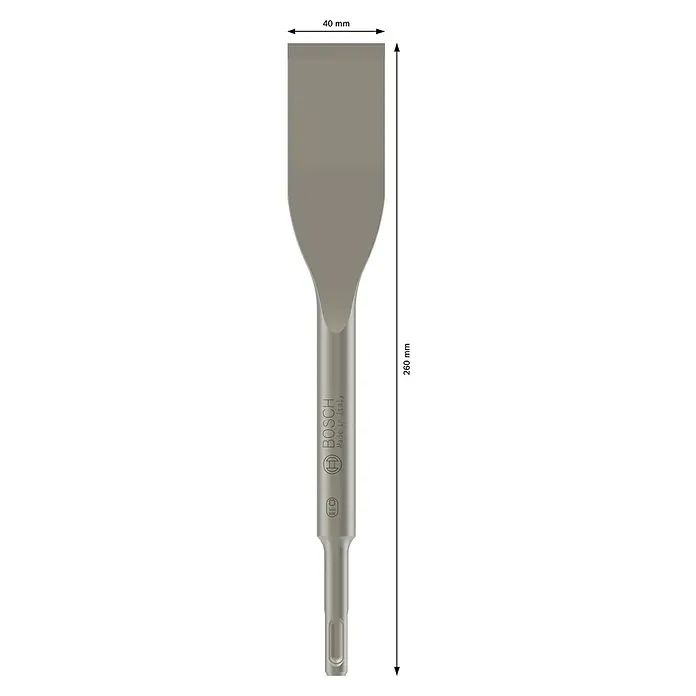 Bosch SDS-Plus-Fliesenmeißel Long Life - Länge: 260 mm, SDS Plus - Silberner Bosch SDS plus Flachmeissel, 40 mm breit und 260 mm lang, für Abbrucharbeiten.
